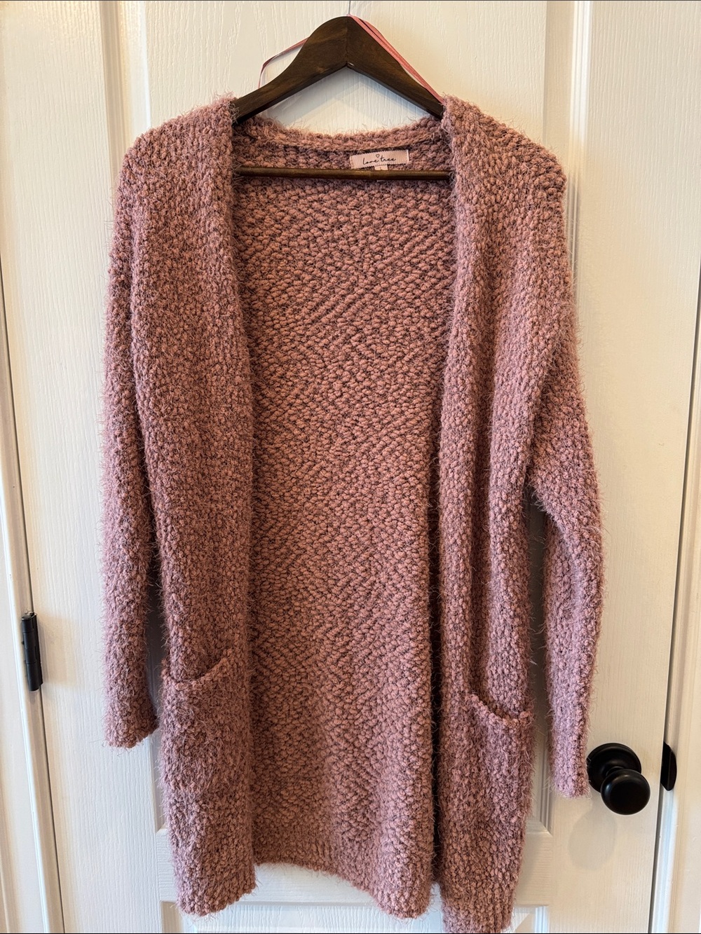 Love Tree Dusty Mauve Bouclé Open-Front Cardigan